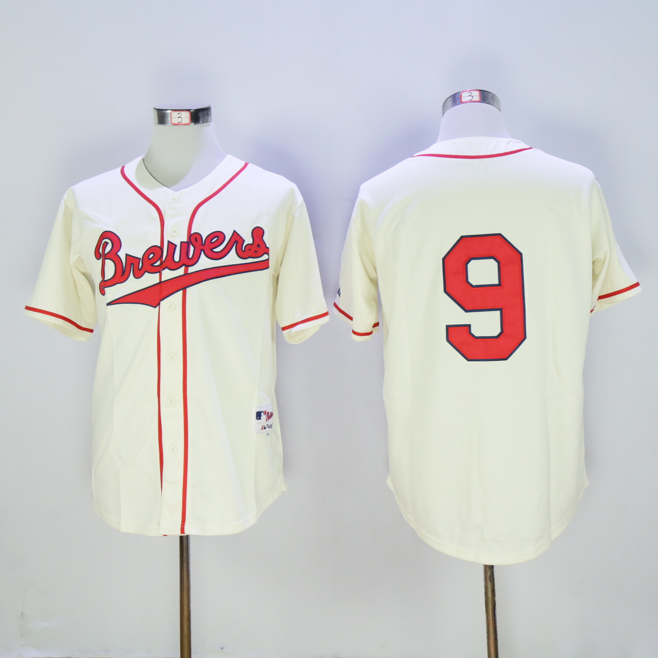 Men Milwaukee Brewers 9 Segura Cream Throwback 1942 MLB Jerseys